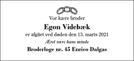 Dødsannoncen for  Egon Videbæk - Ikast