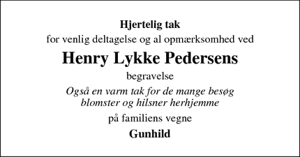 Taksigelsen for Henry Lykke Pedersens - Egtved
