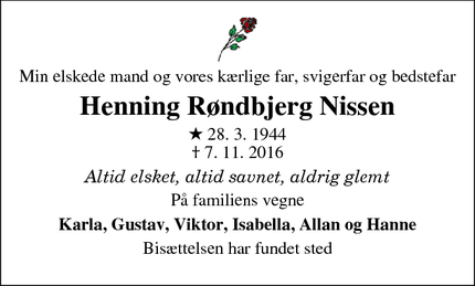 Dødsannoncen for Henning Røndbjerg Nissen - Vester Nebel