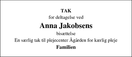 Taksigelsen for Anna Jakobsens - vamdrup