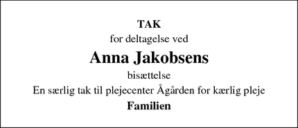 Taksigelsen for Anna Jakobsens - vamdrup