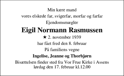 Dødsannoncen for  Eigil Normann Rasmussen - Assens