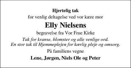 Dødsannoncen for  Elly Nielsens - Skive