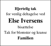 Dødsannoncen for  Else Iversens - Ribe