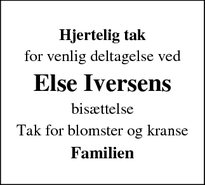 Dødsannoncen for  Else Iversens - Ribe