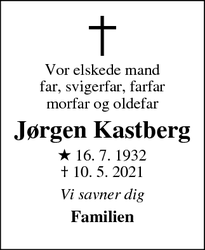 Dødsannoncen for Jørgen Kastberg - Grenaa