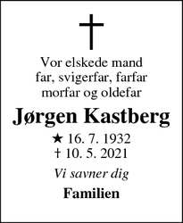 Dødsannoncen for Jørgen Kastberg - Grenaa