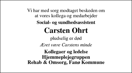 Dødsannoncen for Carsten Ohrt - Esbjerg