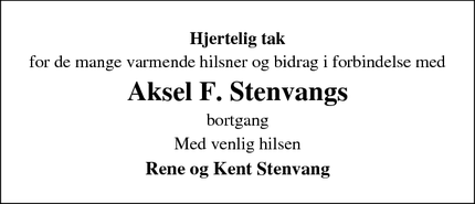 Taksigelsen for  Aksel F. Stenvangs - Bogense