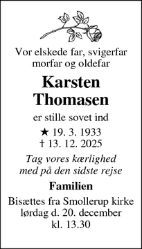 Dødsannoncen for Karsten Thomasen - Tommerup