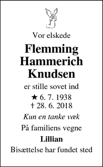 Dødsannoncen for  Flemming Hammerich Knudsen - Odense