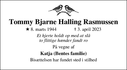 Dødsannoncen for Tommy Bjarne Halling Rasmussen - Brøndbyøster 