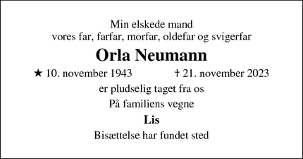 Dødsannoncen for Orla Neumann - Glostrup