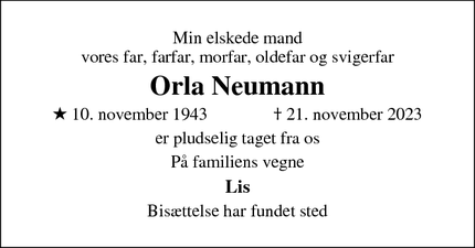 Dødsannoncen for Orla Neumann - Glostrup
