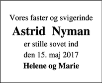 Dødsannoncen for Astrid  Nyman - Lemvig