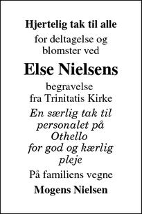 Dødsannoncen for Else Nielsens - Fredericia