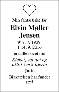 Dødsannoncen for Elvin Møller Jensen - Frederiksberg