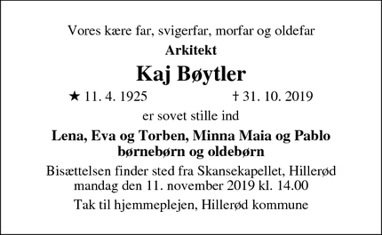 Dødsannoncen for Kaj Bøytler - Hillerød