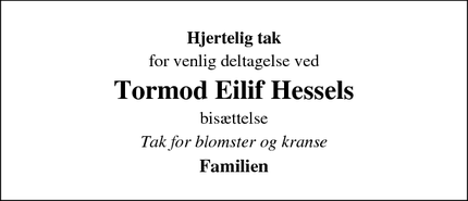 Taksigelsen for Tormod Eilif Hessels - Birkerød