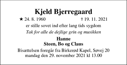 Dødsannoncen for Kjeld Bjerregaard - 3460 Birkerød