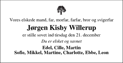 Dødsannoncen for Jørgen Kisby Willerup - Gilleleje