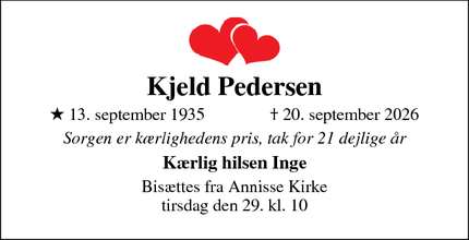 Dødsannoncen for Kjeld Pedersen - Annisse