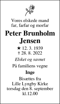 Dødsannoncen for Peter Brunholm Jensen - Hillerød