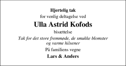 Taksigelsen for Ulla Astrid Kofod - Græsted