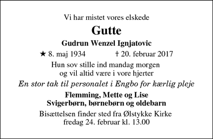 Dødsannoncen for Gutte - Ølstykke