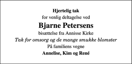Taksigelsen for Bjarne Petersens - Annisse - Helsinge