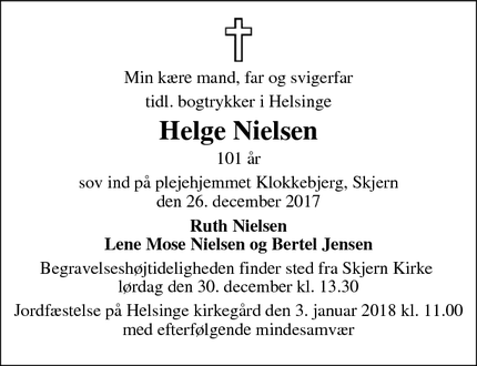 Dødsannoncen for Helge Nielsen - Skjern