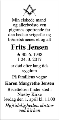 Dødsannoncen for  Frits Jensen - Odense N 