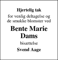 Taksigelsen for Bente Marie
Dam - Kirke Værløse