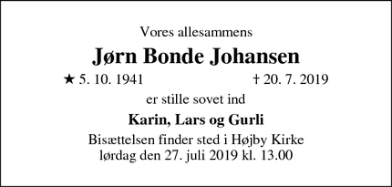 Dødsannoncen for Jørn Bonde Johansen - Odense s