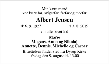 Dødsannoncen for Albert Jensen - Odense