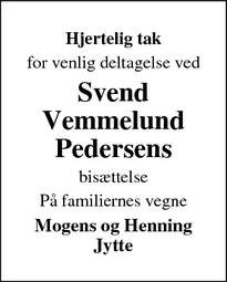 Taksigelsen for  Svend Vemmelund Pedersens - nyborg