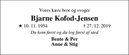 Dødsannoncen for Bjarne Kofod-Jensen - Odense SV