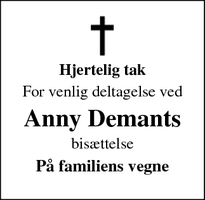 Taksigelsen for Anny Demants - Søndersø