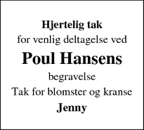 Taksigelsen for Poul Hansens - Morud, Fyn
