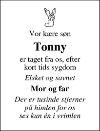 Dødsannoncen for Tonny - Odense