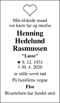 Dødsannoncen for Henning
Hedelund Rasmussen - Odense