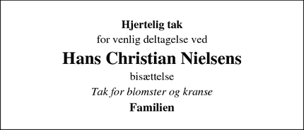 Taksigelsen for Hans Christian Nielsens - Nyborg