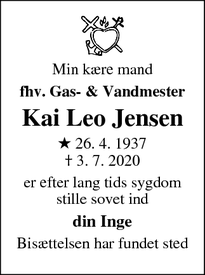 Dødsannoncen for Kai Leo Jensen - Odense