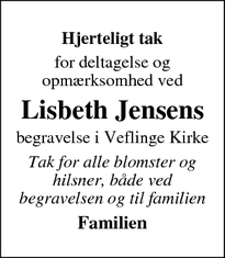 Taksigelsen for Lisbeth Jensens - Bredsten