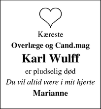 Dødsannoncen for Karl Wulff  - Bellinge