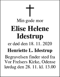 Dødsannoncen for Elise Helene Idestrup - Odense M