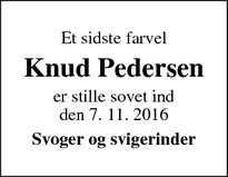 Dødsannoncen for Knud Pedersen - Haarby