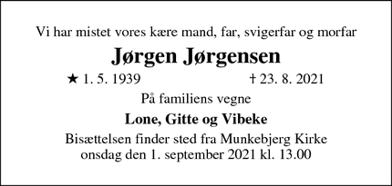 Dødsannoncen for Jørgen Jørgensen - Odense S