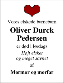 Dødsannoncen for Oliver Durck
Pedersen - Odense