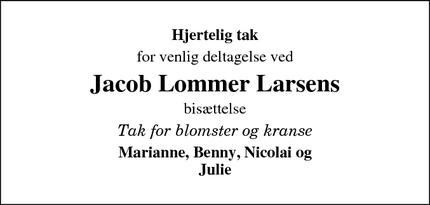 Taksigelsen for Jacob Lommer Larsens - Odense